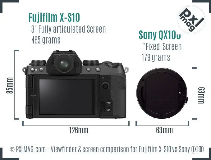 Fujifilm X-S10 vs Sony QX100 Screen and Viewfinder comparison