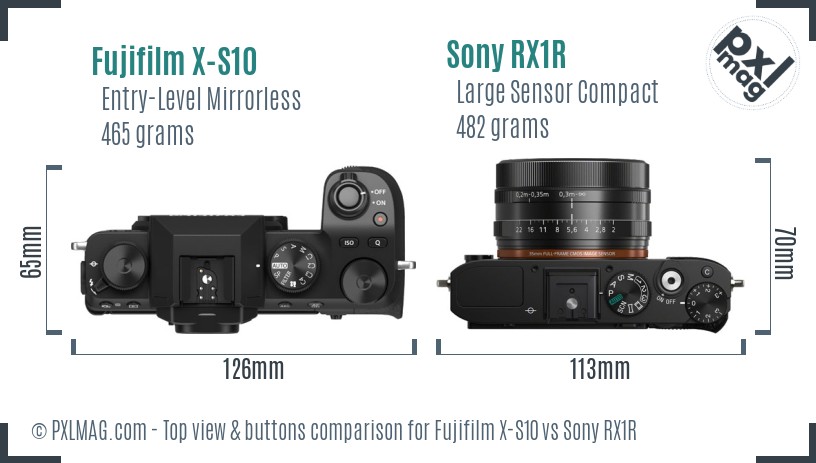 Fujifilm X-S10 vs Sony RX1R top view buttons comparison