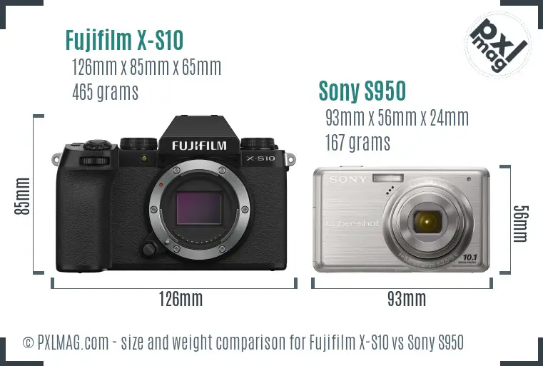 Fujifilm X-S10 vs Sony S950 size comparison Fujifilm X-S10 vs Sony S950 size comparison