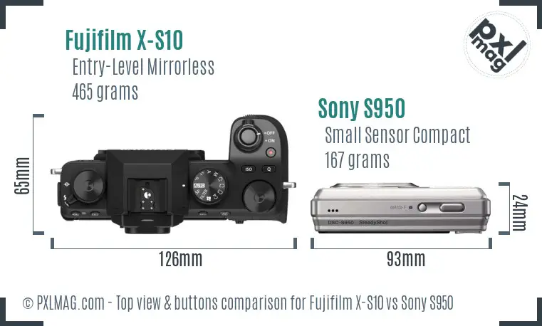 Fujifilm X-S10 vs Sony S950 top view buttons comparison Fujifilm X-S10 vs Sony S950 top view buttons comparison