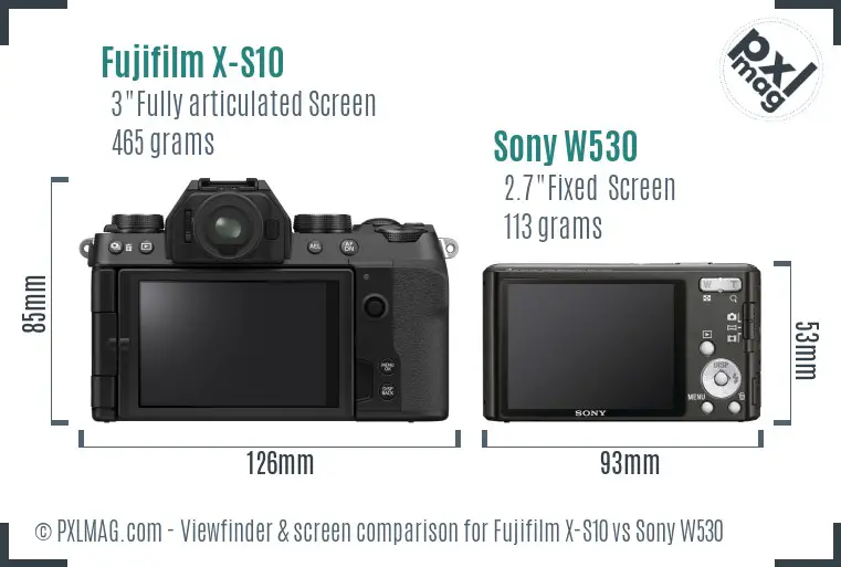 Fujifilm X-S10 vs Sony W530 Screen and Viewfinder comparison