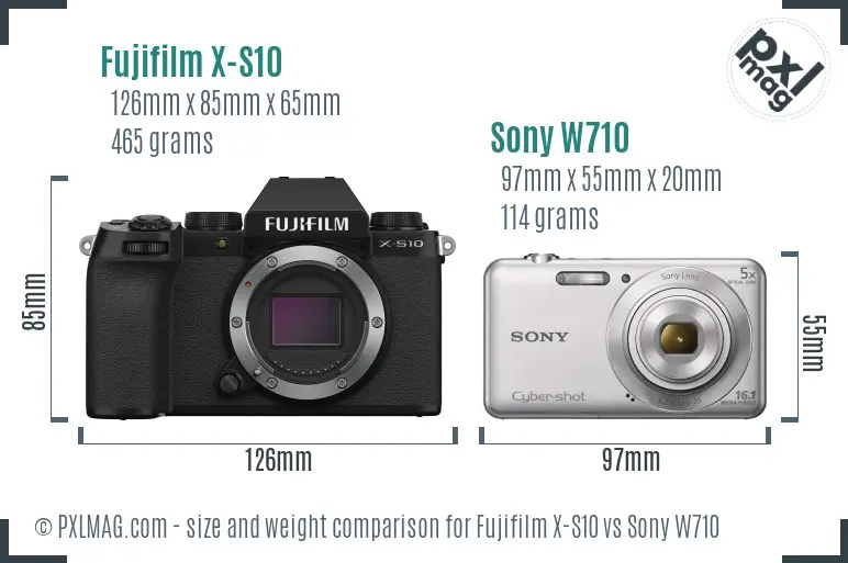 Fujifilm X-S10 vs Sony W710 size comparison