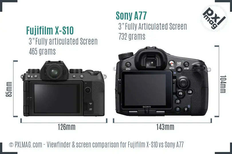 Fujifilm X-S10 vs Sony A77 Screen and Viewfinder comparison