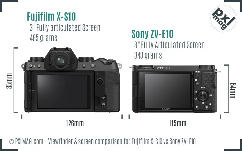Fujifilm X-S10 vs Sony ZV-E10 Screen and Viewfinder comparison