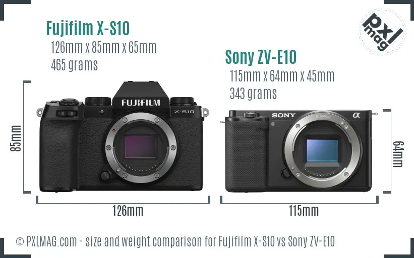 Fujifilm X-S10 vs Sony ZV-E10 size comparison