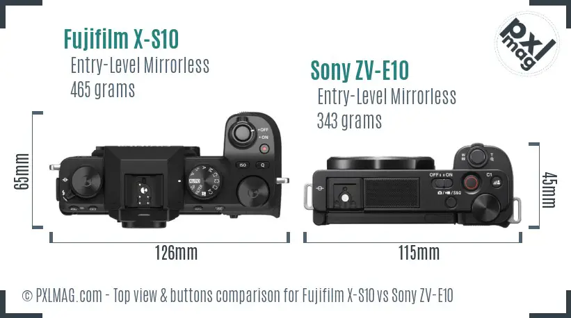 Fujifilm X-S10 vs Sony ZV-E10 top view buttons comparison