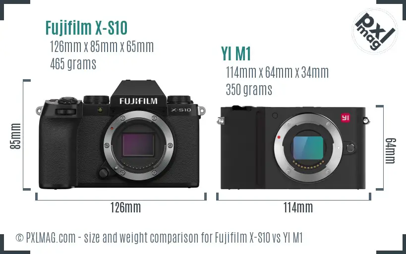 Fujifilm X-S10 vs YI M1 size comparison