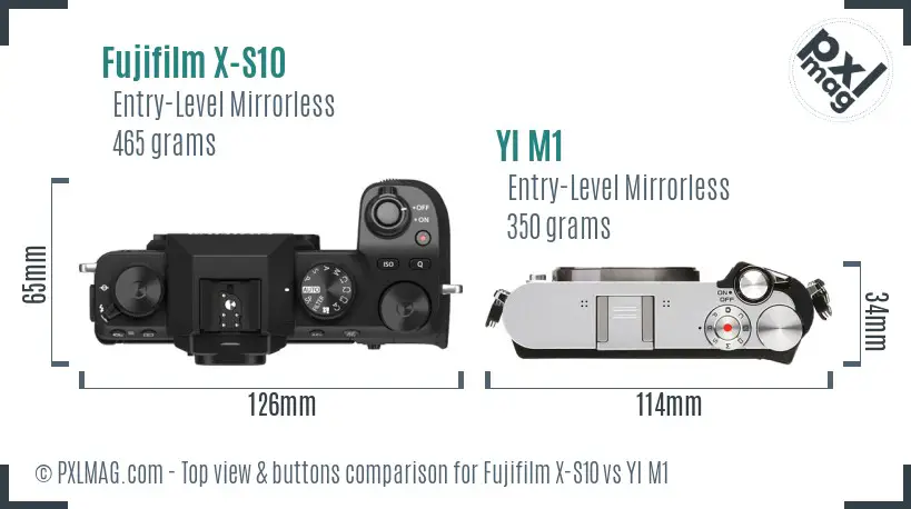 Fujifilm X-S10 vs YI M1 top view buttons comparison