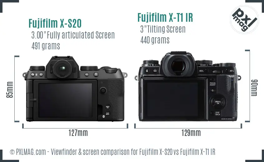 Fujifilm X-S20 vs Fujifilm X-T1 IR Screen and Viewfinder comparison