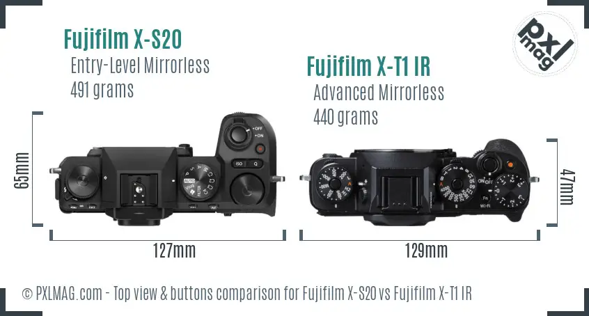 Fujifilm X-S20 vs Fujifilm X-T1 IR top view buttons comparison