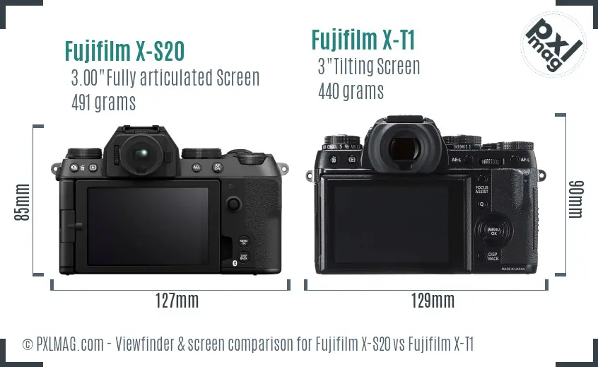 Fujifilm X-S20 vs Fujifilm X-T1 Screen and Viewfinder comparison