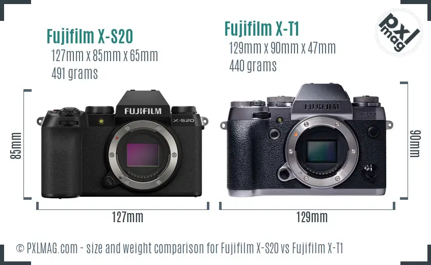 Fujifilm X-S20 vs Fujifilm X-T1 size comparison