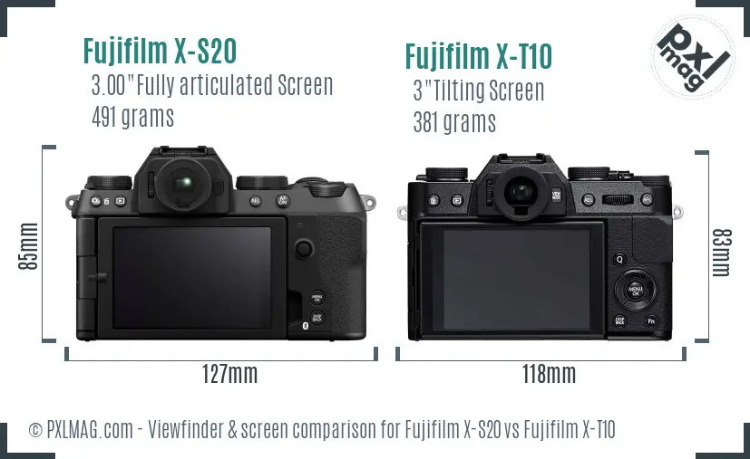 Fujifilm X-S20 vs Fujifilm X-T10 Screen and Viewfinder comparison