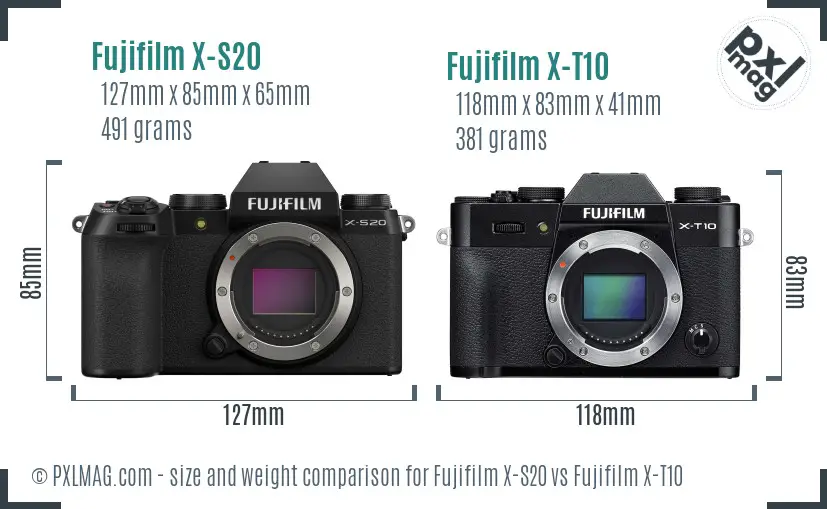 Fujifilm X-S20 vs Fujifilm X-T10 size comparison