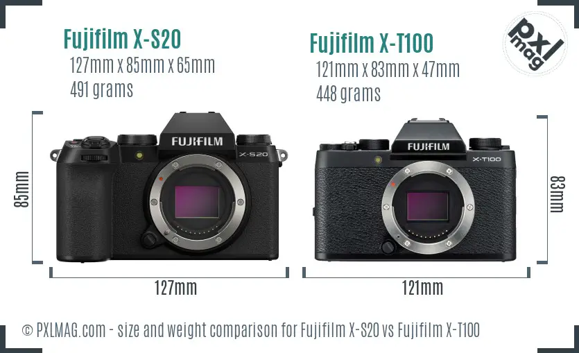 Fujifilm X-S20 vs Fujifilm X-T100 size comparison