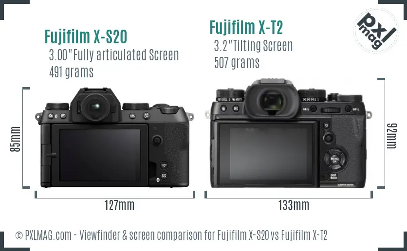 Fujifilm X-S20 vs Fujifilm X-T2 Screen and Viewfinder comparison