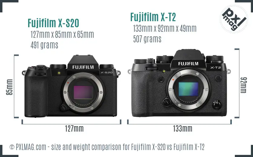 Fujifilm X-S20 vs Fujifilm X-T2 size comparison