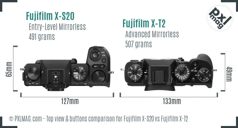 Fujifilm X-S20 vs Fujifilm X-T2 top view buttons comparison