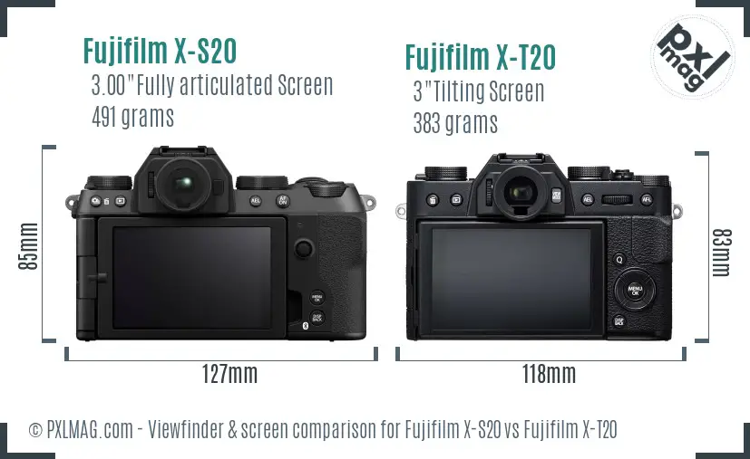 Fujifilm X-S20 vs Fujifilm X-T20 Screen and Viewfinder comparison