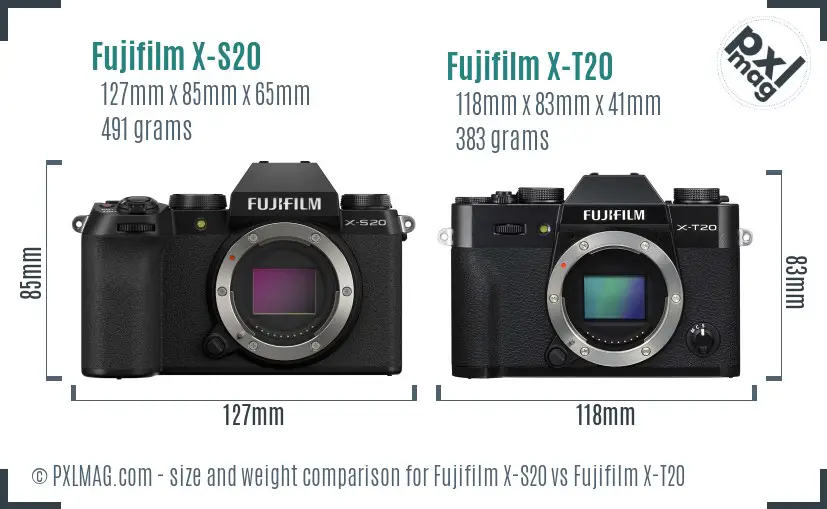Fujifilm X-S20 vs Fujifilm X-T20 size comparison