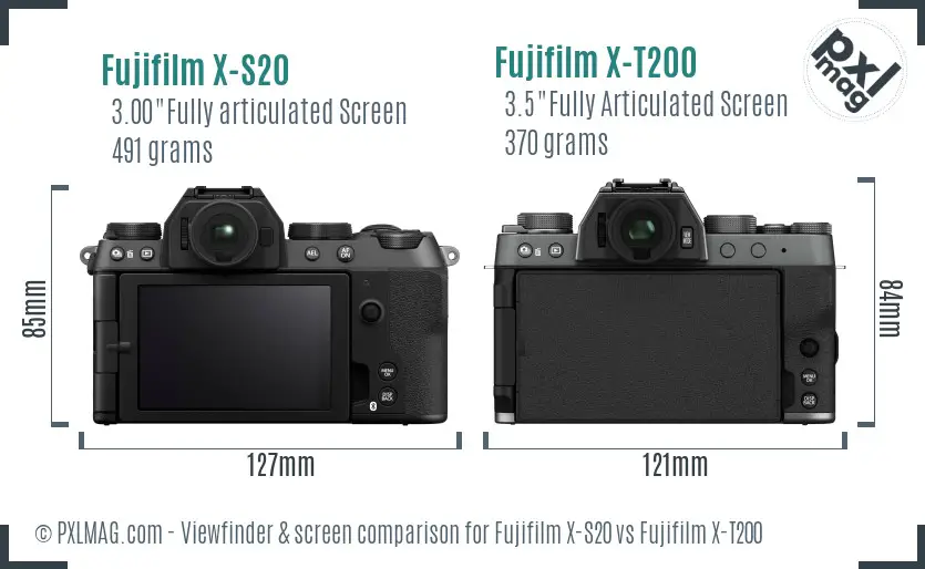 Fujifilm X-S20 vs Fujifilm X-T200 Screen and Viewfinder comparison