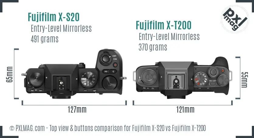 Fujifilm X-S20 vs Fujifilm X-T200 top view buttons comparison