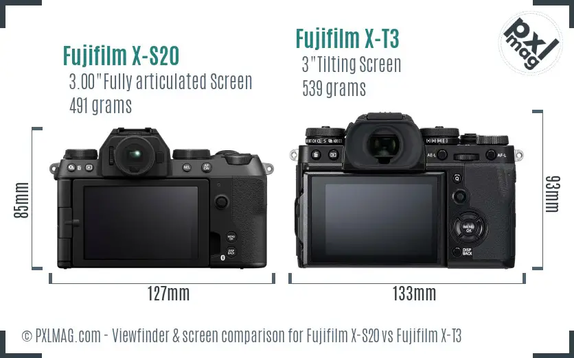 Fujifilm X-S20 vs Fujifilm X-T3 Screen and Viewfinder comparison