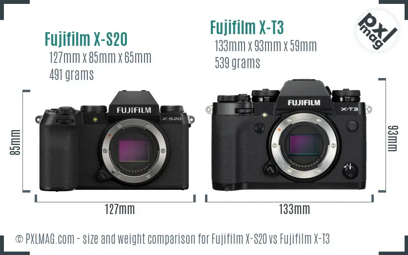 Fujifilm X-S20 vs Fujifilm X-T3 size comparison