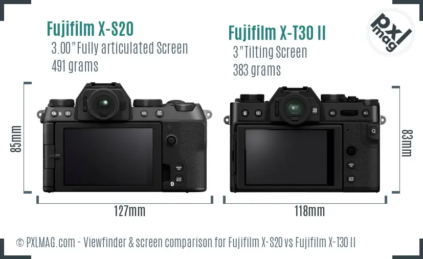 Fujifilm X-S20 vs Fujifilm X-T30 II Screen and Viewfinder comparison