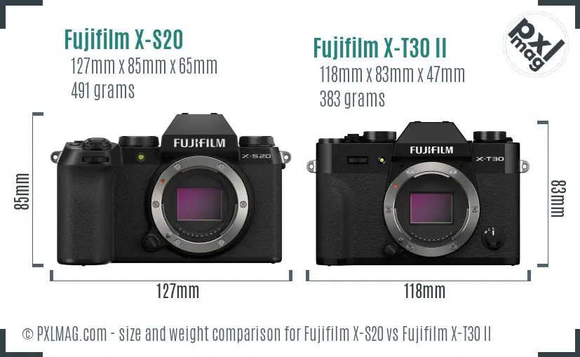 Fujifilm X-S20 vs Fujifilm X-T30 II size comparison