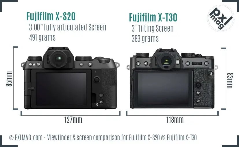 Fujifilm X-S20 vs Fujifilm X-T30 Screen and Viewfinder comparison