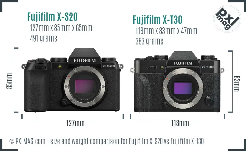 Fujifilm X-S20 vs Fujifilm X-T30 size comparison