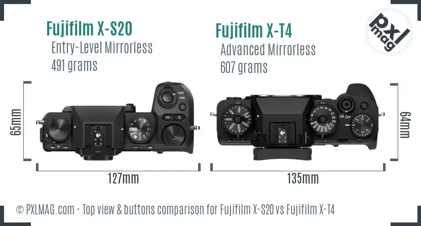 Fujifilm X-S20 vs Fujifilm X-T4 top view buttons comparison