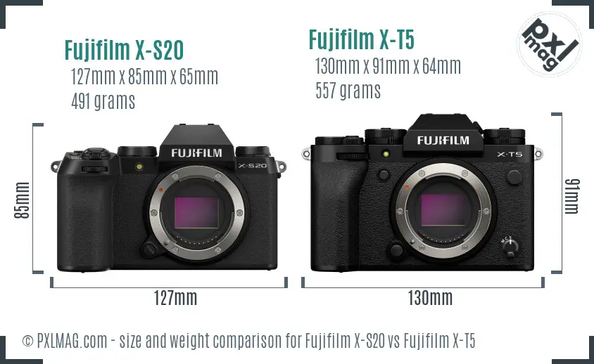 Fujifilm X-S20 vs Fujifilm X-T5 size comparison