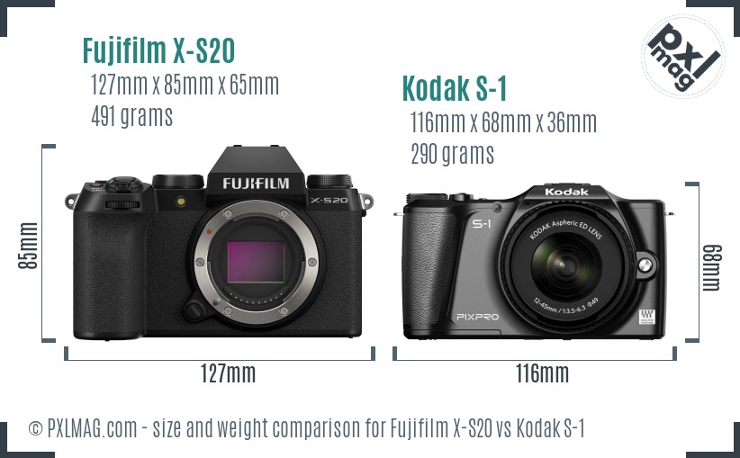 Fujifilm X-S20 vs Kodak S-1 size comparison