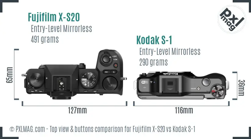 Fujifilm X-S20 vs Kodak S-1 top view buttons comparison