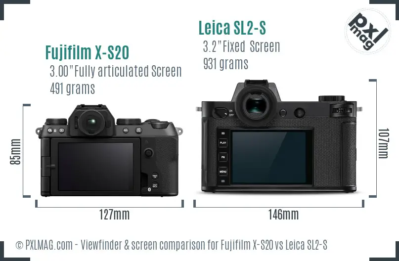 Fujifilm X-S20 vs Leica SL2-S Screen and Viewfinder comparison