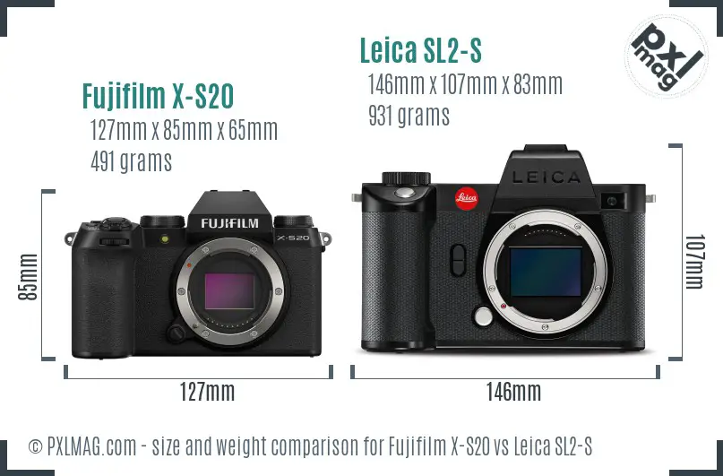 Fujifilm X-S20 vs Leica SL2-S size comparison