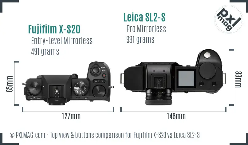 Fujifilm X-S20 vs Leica SL2-S top view buttons comparison