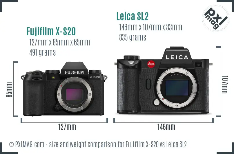 Fujifilm X-S20 vs Leica SL2 size comparison