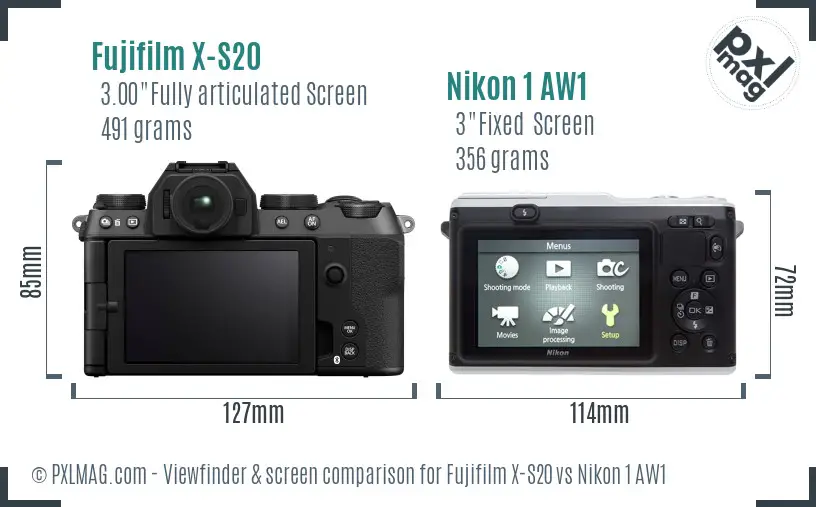 Fujifilm X-S20 vs Nikon 1 AW1 Screen and Viewfinder comparison