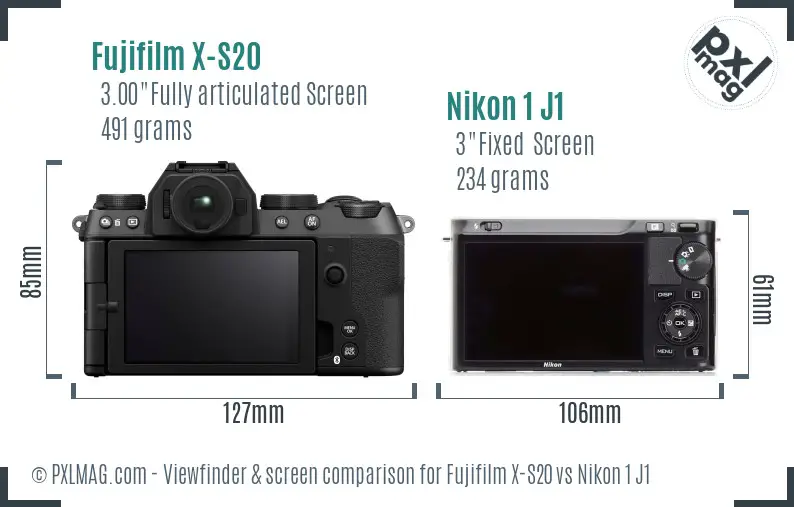 Fujifilm X-S20 vs Nikon 1 J1 Screen and Viewfinder comparison