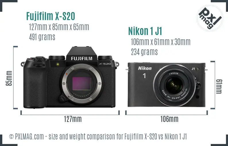 Fujifilm X-S20 vs Nikon 1 J1 size comparison