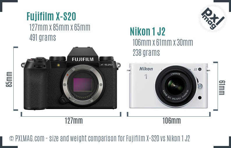 Fujifilm X-S20 vs Nikon 1 J2 size comparison
