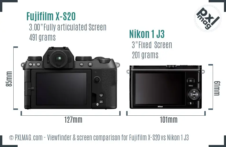 Fujifilm X-S20 vs Nikon 1 J3 Screen and Viewfinder comparison