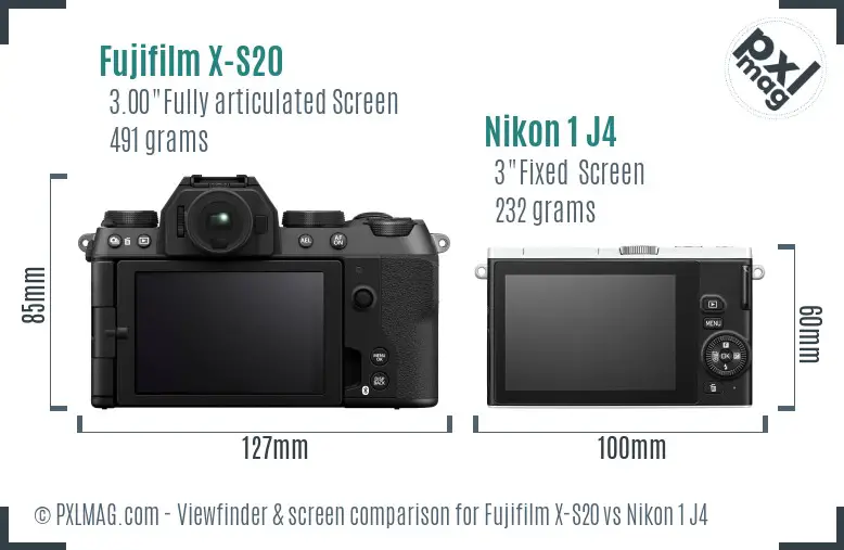 Fujifilm X-S20 vs Nikon 1 J4 Screen and Viewfinder comparison