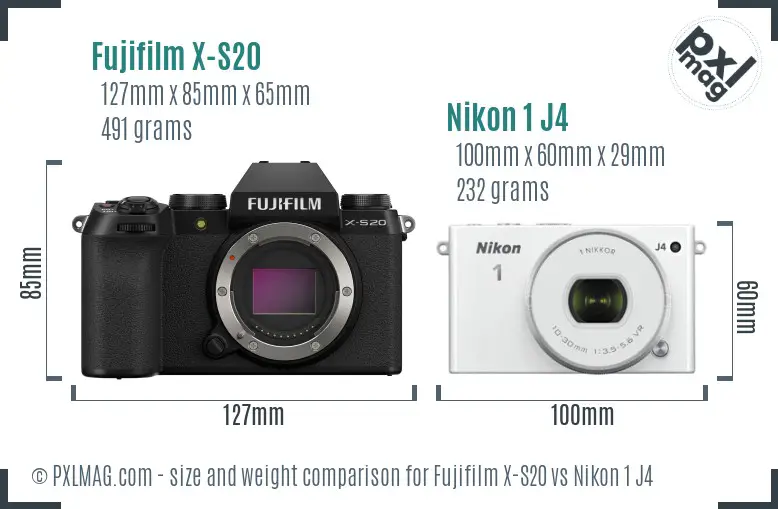 Fujifilm X-S20 vs Nikon 1 J4 size comparison