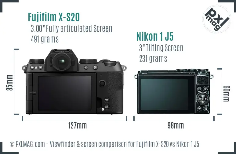 Fujifilm X-S20 vs Nikon 1 J5 Screen and Viewfinder comparison