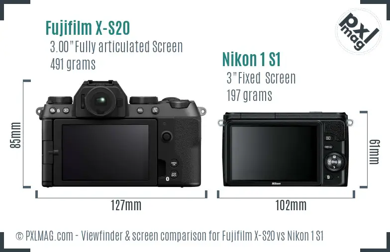 Fujifilm X-S20 vs Nikon 1 S1 Screen and Viewfinder comparison