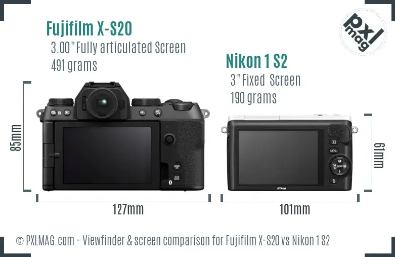 Fujifilm X-S20 vs Nikon 1 S2 Screen and Viewfinder comparison